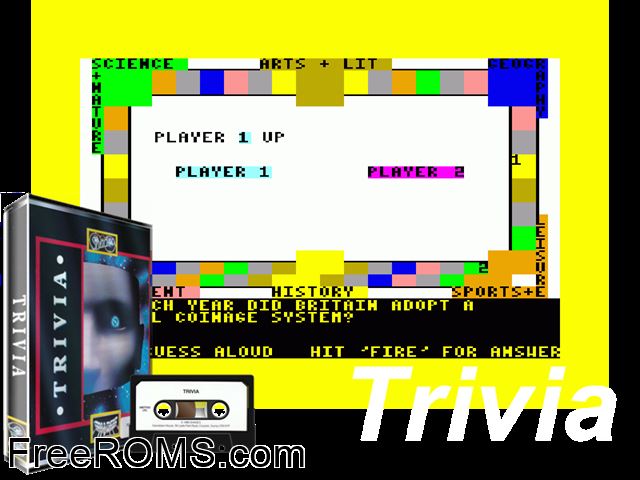 Trivia (UK) (1985) Amstrad CPC game showing 3D box cover and gameplay screenshot