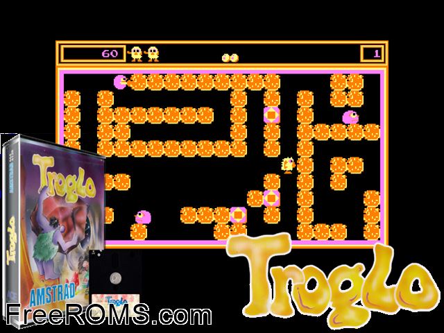 Troglo (S) (19xx) Amstrad CPC game showing 3D box cover and gameplay screenshot