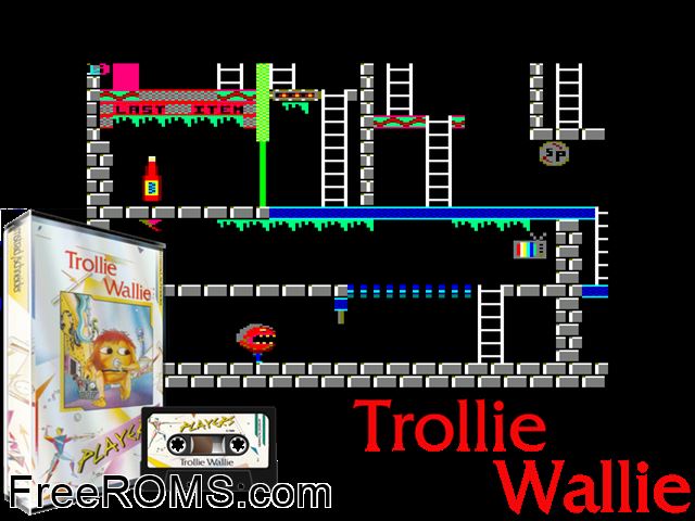 Trollie Wallie (UK) (1986) Amstrad CPC game showing 3D box cover and gameplay screenshot