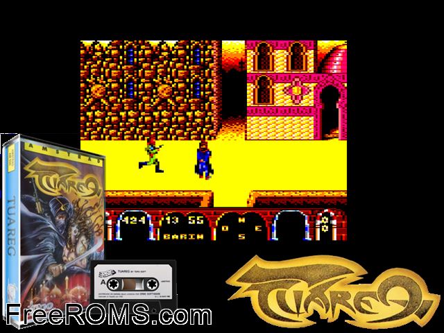 Tuareg (S) (1988) Amstrad CPC game showing 3D box cover and gameplay screenshot