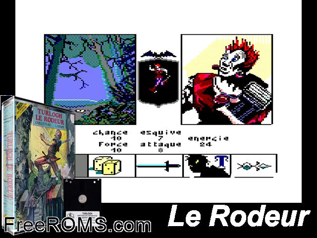 Turlogh le Rodeur (F) (1988) (Disk 2 of 2) Amstrad CPC game showing 3D box cover and gameplay screenshot