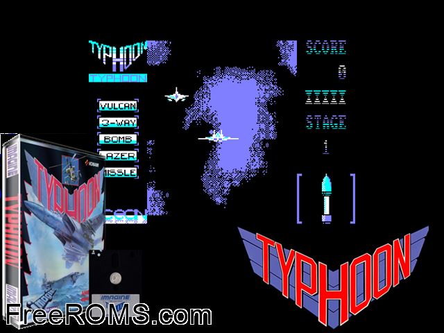 Typhoon (UK) (1988) Amstrad CPC game showing 3D box cover and gameplay screenshot