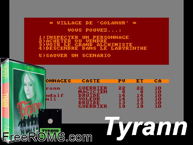 Tyrann (F) (1985) Amstrad CPC game showing 3D box cover and gameplay screenshot