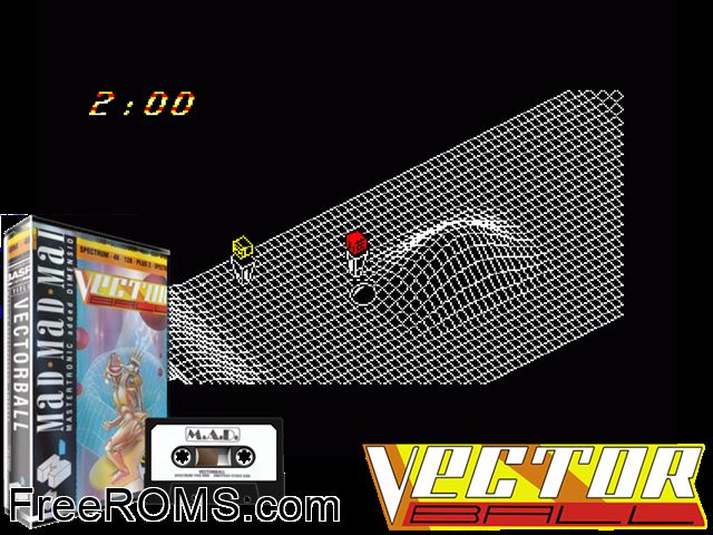 Vector Ball (UK) (1988) Amstrad CPC game showing 3D box cover and gameplay screenshot