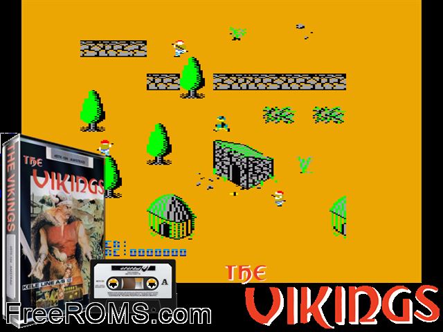 Vikings, The (UK) (1986) Amstrad CPC game showing 3D box cover and gameplay screenshot