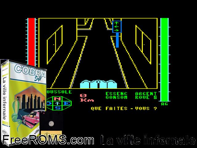 Ville Infernale, La (F) (1985) Amstrad CPC game showing 3D box cover and gameplay screenshot