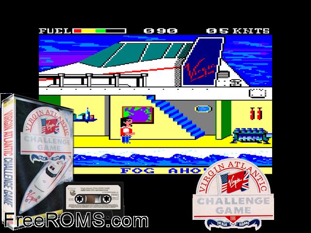 Virgin Atlantic Challenge (UK) (1986) Amstrad CPC game showing 3D box cover and gameplay screenshot