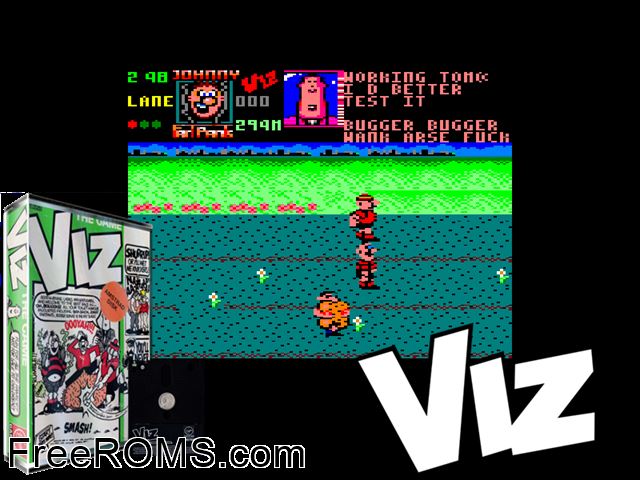 Viz the Computer Game (UK) (1991) (Disk 1 of 2) Amstrad CPC game showing 3D box cover and gameplay screenshot