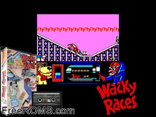 Wacky Races (UK) (1992) Amstrad CPC game showing 3D box cover and gameplay screenshot