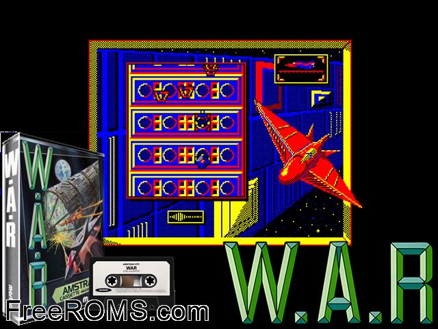 War (UK) (1986) Amstrad CPC game showing 3D box cover and gameplay screenshot