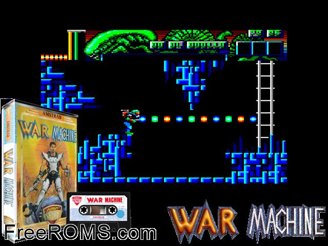 War Machine (UK) (1989) Amstrad CPC game showing 3D box cover and gameplay screenshot