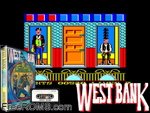 West Bank (S) (1986) Amstrad CPC game showing 3D box cover and gameplay screenshot