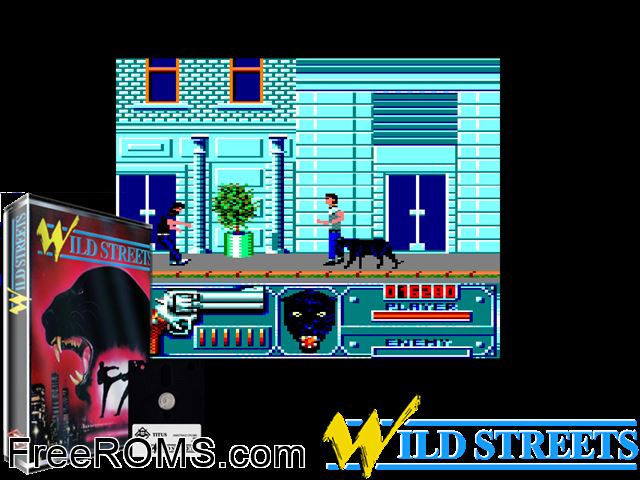 Wild Streets (UK) (1989) Amstrad CPC game showing 3D box cover and gameplay screenshot