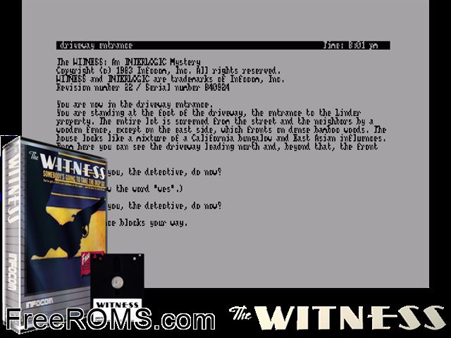 Witness, The (UK) (1983) Amstrad CPC game showing 3D box cover and gameplay screenshot