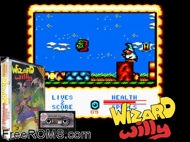 Wizard Willy (UK) (1989) Amstrad CPC game showing 3D box cover and gameplay screenshot