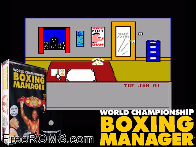 World Championship Boxing Manager (UK,F,I) (1990) Amstrad CPC game showing 3D box cover and gameplay screenshot