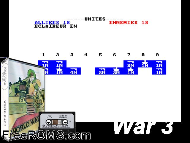 World War 3 (F) (1985) Amstrad CPC game showing 3D box cover and gameplay screenshot
