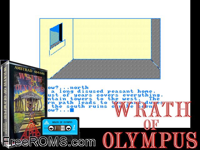 Wrath of Olympus (UK) (1986) Amstrad CPC game showing 3D box cover and gameplay screenshot