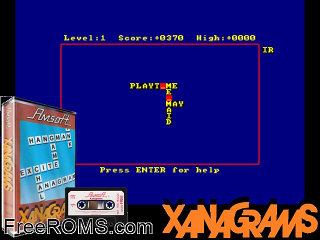 Xanagrams (UK) (1985) Amstrad CPC game showing 3D box cover and gameplay screenshot