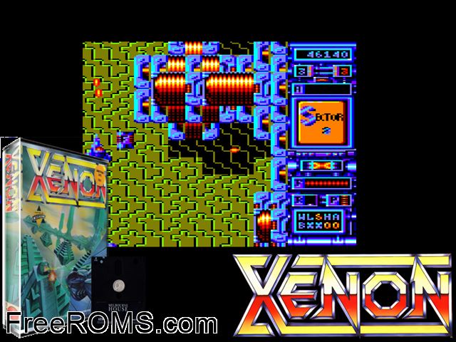 Xenon (S) (1988) Amstrad CPC game showing 3D box cover and gameplay screenshot