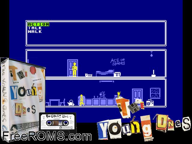 Young Ones, The (UK) (1986) Amstrad CPC game showing 3D box cover and gameplay screenshot
