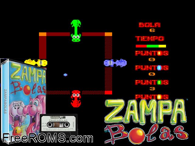 Zampabolas (S) (19xx) Amstrad CPC game showing 3D box cover and gameplay screenshot