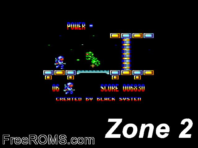 Zone 2 (UK) (1989) Amstrad CPC game showing 3D box cover and gameplay screenshot