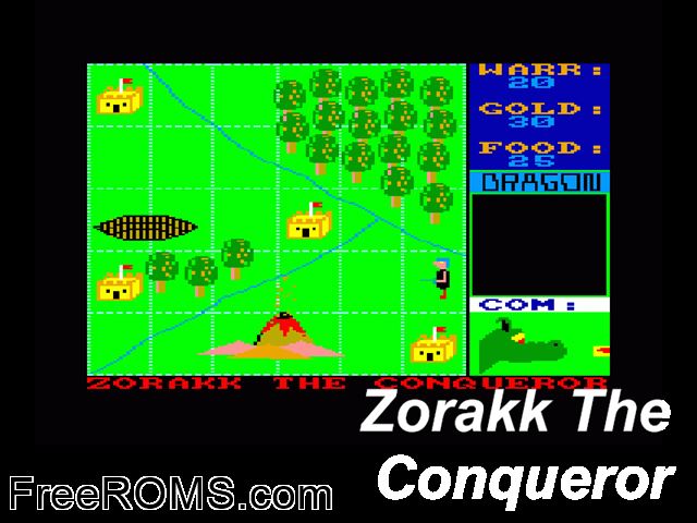 Zorakkk the Conqueror (UK) (1985) Amstrad CPC game showing 3D box cover and gameplay screenshot