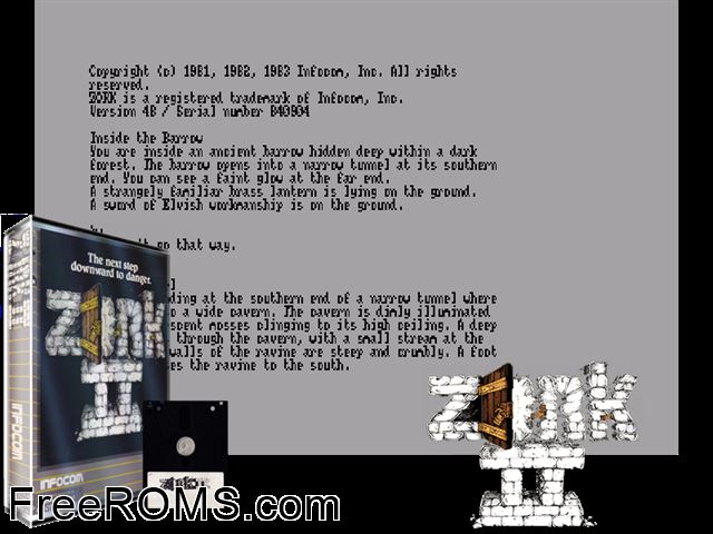 Zork 2 (UK) (1983) Amstrad CPC game showing 3D box cover and gameplay screenshot