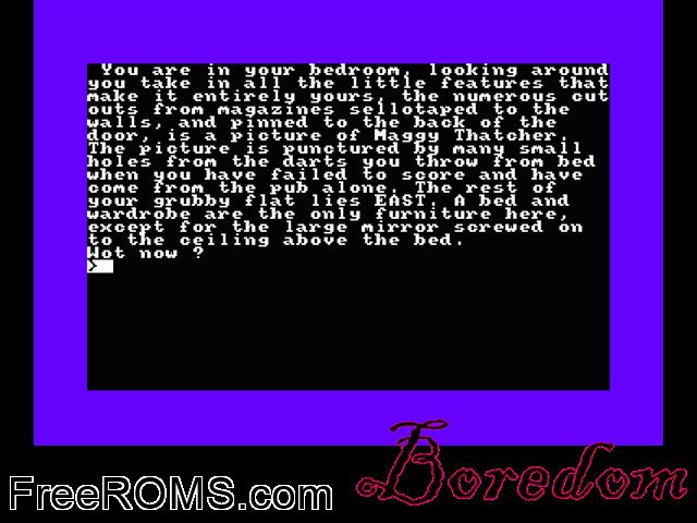 ZZZ_UNK_boredom Amstrad CPC game showing 3D box cover and gameplay screenshot