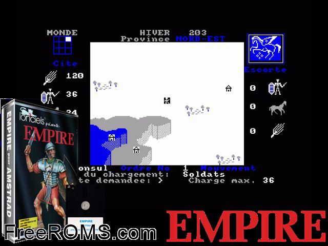 ZZZ_UNK_empire Amstrad CPC game showing 3D box cover and gameplay screenshot