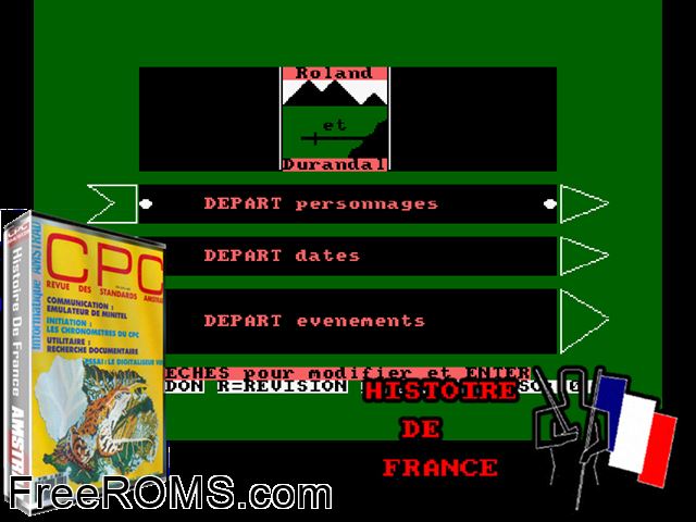 ZZZ_UNK_histfran Amstrad CPC game showing 3D box cover and gameplay screenshot