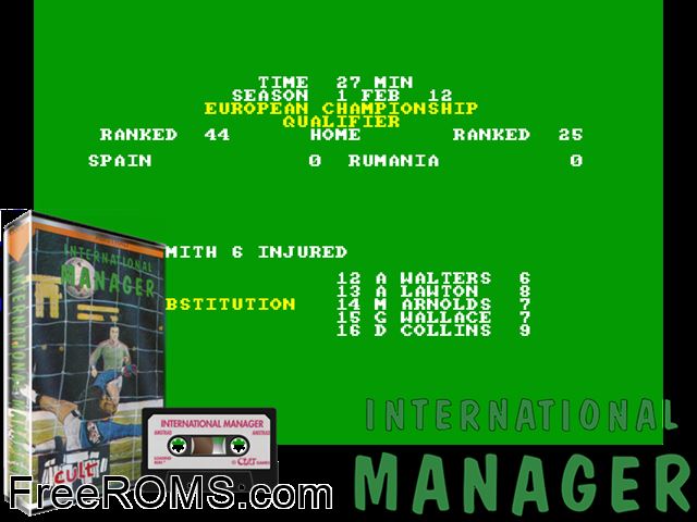 ZZZ_UNK_intmanag Amstrad CPC game showing 3D box cover and gameplay screenshot