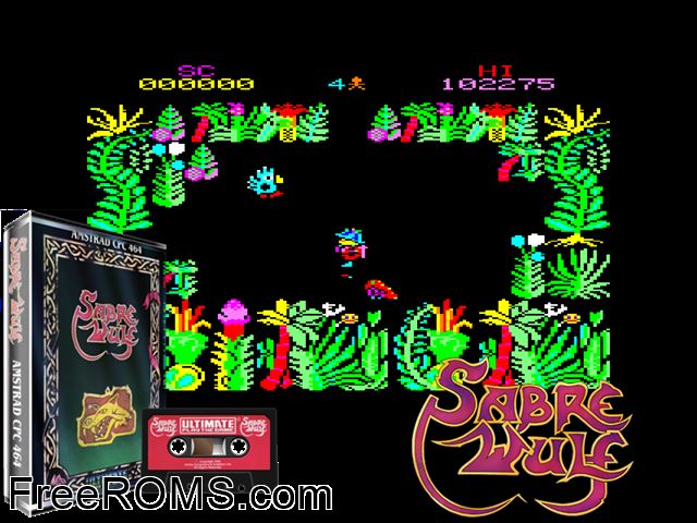 ZZZ_UNK_sabrewlf Amstrad CPC game showing 3D box cover and gameplay screenshot