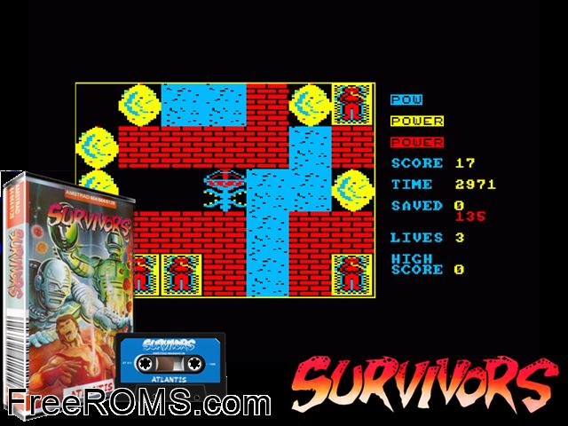 ZZZ_UNK_survivrs Amstrad CPC game showing 3D box cover and gameplay screenshot