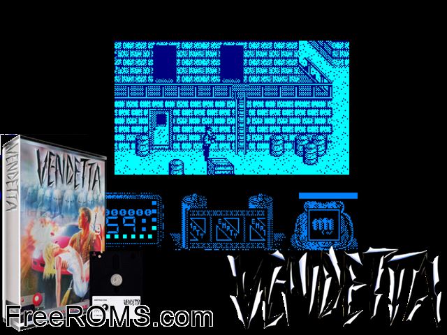 ZZZ_UNK_vendettb Amstrad CPC game showing 3D box cover and gameplay screenshot