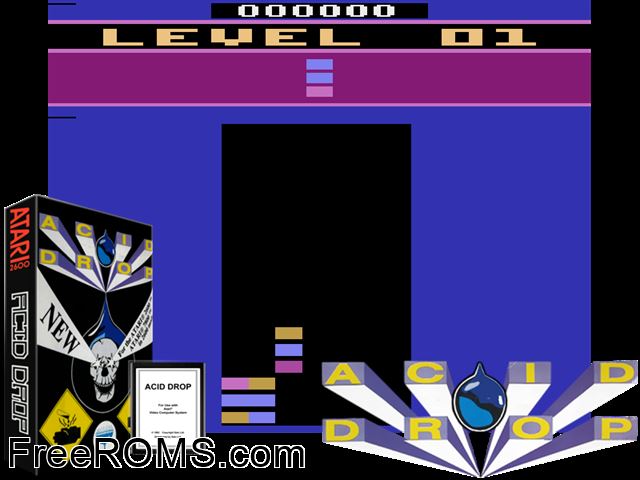 Acid Drop Atari game showing 3D box cover and gameplay screenshot
