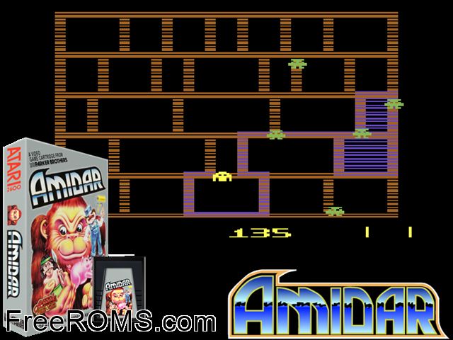 Amidar Atari game showing 3D box cover and gameplay screenshot