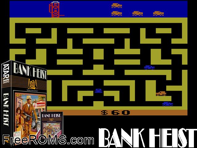 Bank Heist Atari game showing 3D box cover and gameplay screenshot