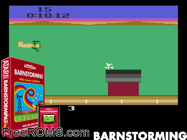 Barnstorming Atari game showing 3D box cover and gameplay screenshot