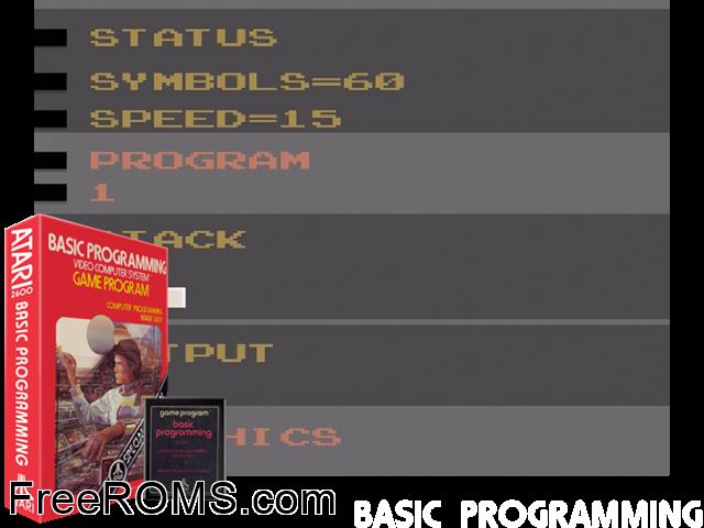 Basic Programming Atari game showing 3D box cover and gameplay screenshot
