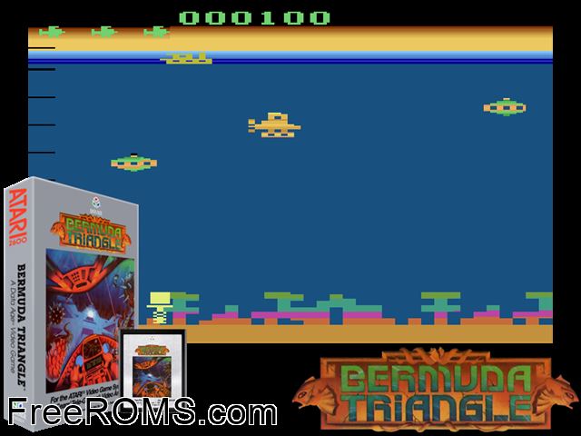 Bermuda Triangle Atari game showing 3D box cover and gameplay screenshot