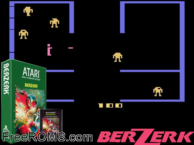 Berzerk Atari game showing 3D box cover and gameplay screenshot