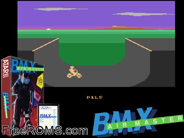 BMX Airmaster Atari game showing 3D box cover and gameplay screenshot