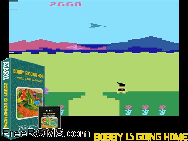 Bobby Is Going Home Atari game showing 3D box cover and gameplay screenshot