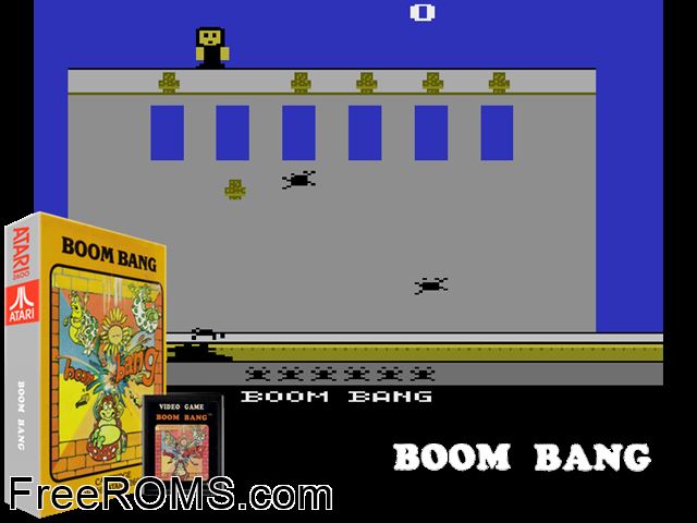 Boom Bang Atari game showing 3D box cover and gameplay screenshot