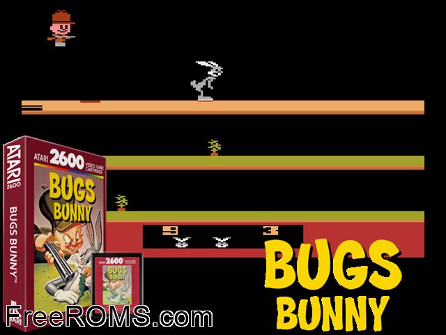 Bugs Bunny Atari game showing 3D box cover and gameplay screenshot