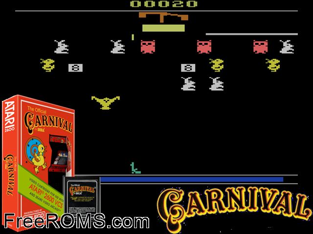 Carnival Atari game showing 3D box cover and gameplay screenshot