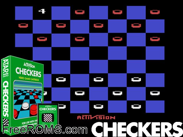 Checkers Atari game showing 3D box cover and gameplay screenshot