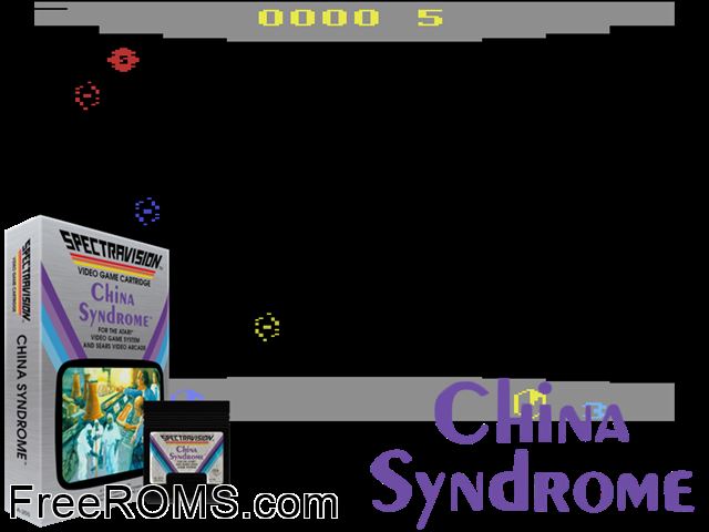 China Syndrome Atari game showing 3D box cover and gameplay screenshot